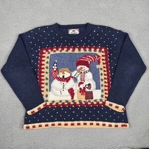 Tiara International Christmas Sweater Womens Medium Patriotic Snowman Holiday